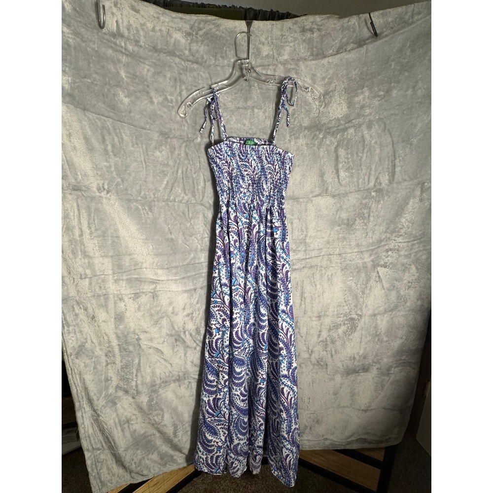 J.Crew Womens Paisley‎ Smocked Maxi Dress Blue Purple Linen Cotton Size M NWT